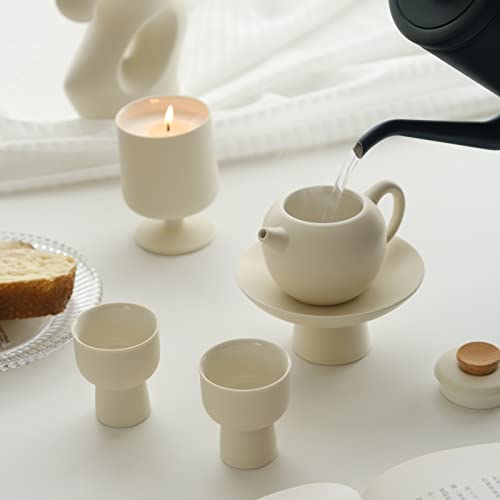 Elegant Matte Crème Mini Tea Set with Cups