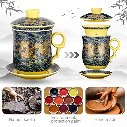Dark Green Dragon Pattern Tea Mug with Infuser