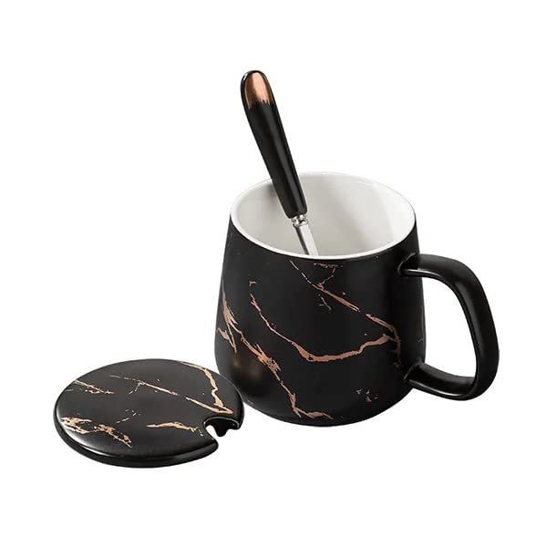 Marble Coffee Mug with Lid and Spoon