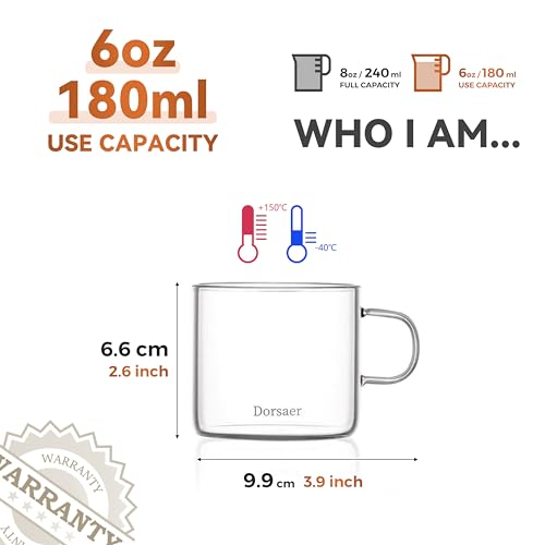 Dorsaer 6oz Crystal Clear Glass Cups - Set of 2