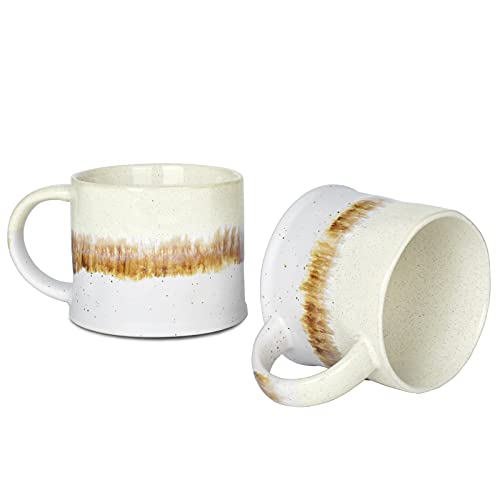 Beige Ceramic Coffee Mugs Set of 2, 15 Oz