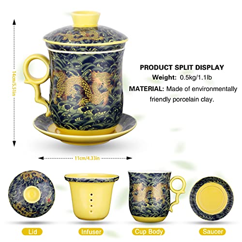 Dark Green Dragon Pattern Tea Mug with Infuser