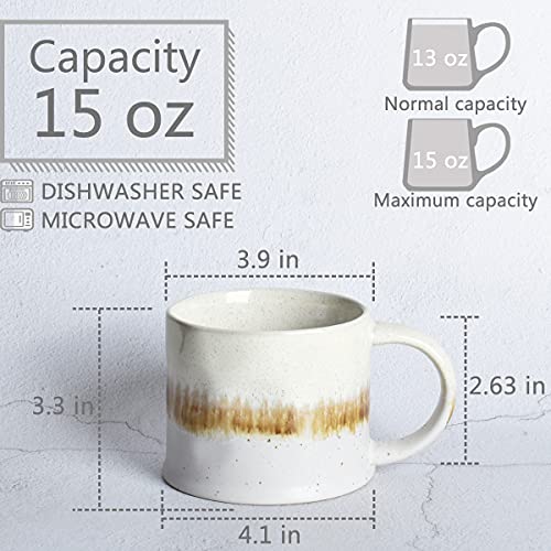 Beige Ceramic Coffee Mugs Set of 2, 15 Oz