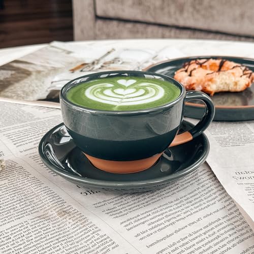 Charcoal Ceramic Latte Art Mug & Saucer Set