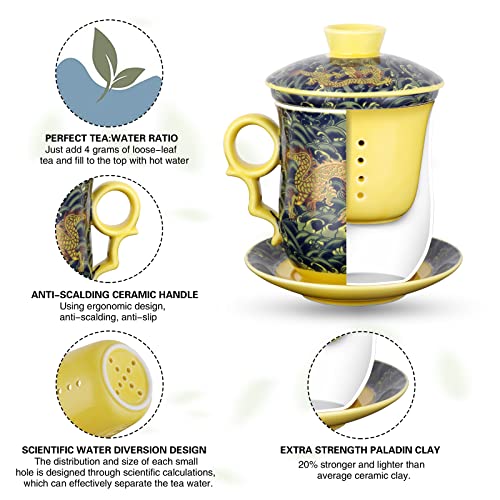 Dark Green Dragon Pattern Tea Mug with Infuser