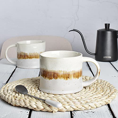 Beige Ceramic Coffee Mugs Set of 2, 15 Oz