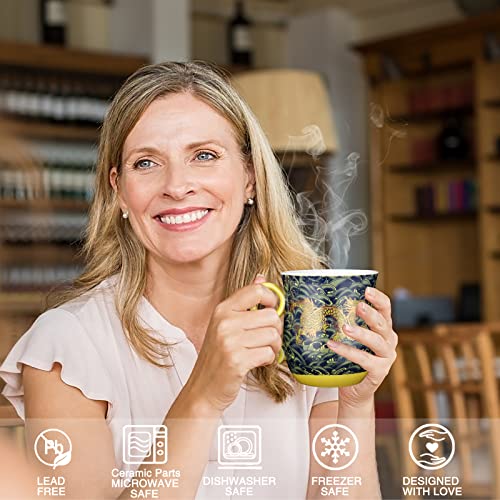 Dark Green Dragon Pattern Tea Mug with Infuser