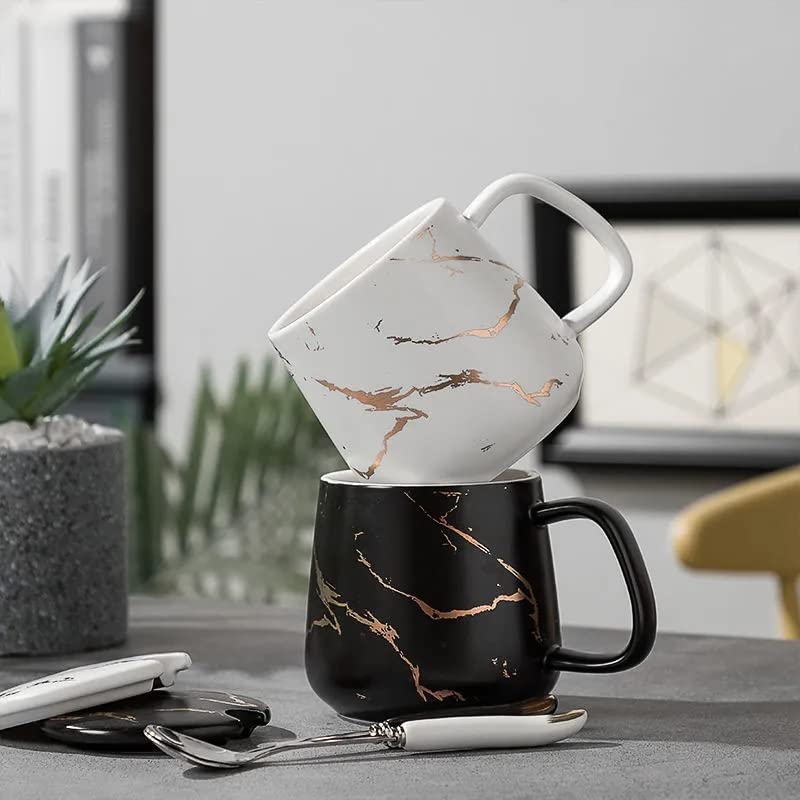 Marble Coffee Mug with Lid and Spoon