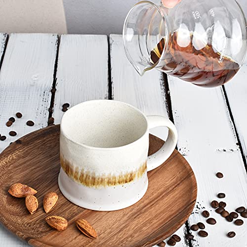 Beige Ceramic Coffee Mugs Set of 2, 15 Oz