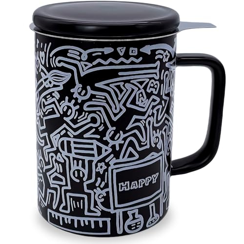 Doodle Style Infuser Tea Cup - 14oz Porcelain