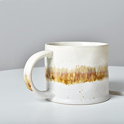 Beige Ceramic Coffee Mugs Set of 2, 15 Oz