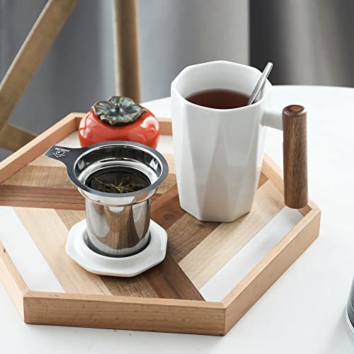 Geometric Porcelain Tea Mug with Infuser and Lid
