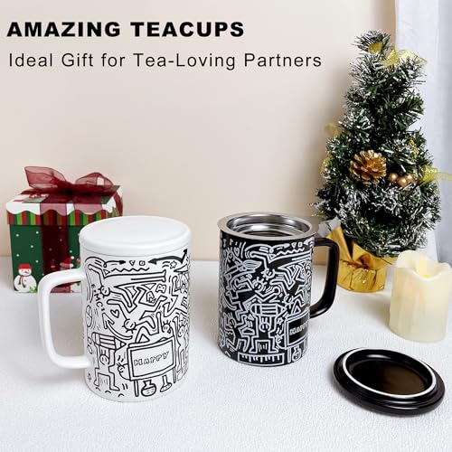 Doodle Style Infuser Tea Cup - 14oz Porcelain