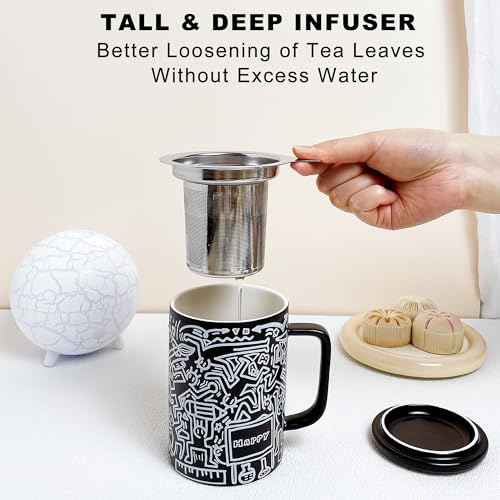 Doodle Style Infuser Tea Cup - 14oz Porcelain