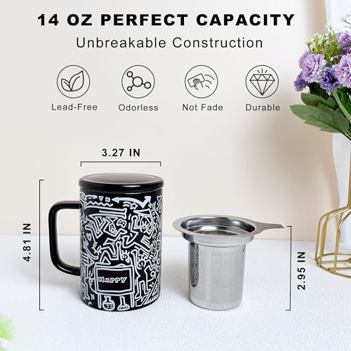 Doodle Style Infuser Tea Cup - 14oz Porcelain