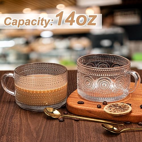 Vintage Embossed Coffee Mug Set with Bamboo Lids