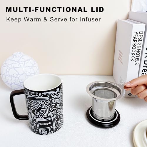 Doodle Style Infuser Tea Cup - 14oz Porcelain