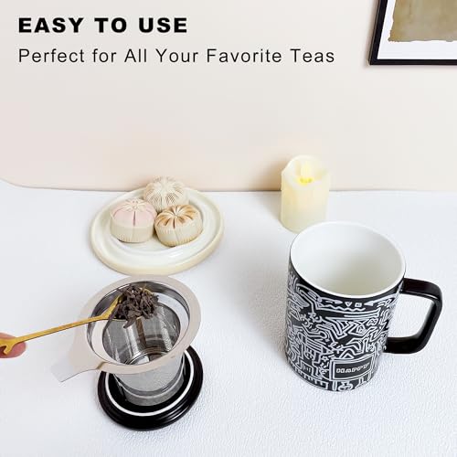 Doodle Style Infuser Tea Cup - 14oz Porcelain