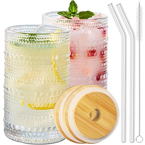 2-Pack Iced Coffee Glasses with Bamboo Lids