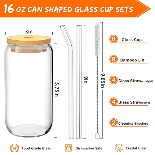 Set of 8 Bamboo Lid Can-Shaped Glass Cups