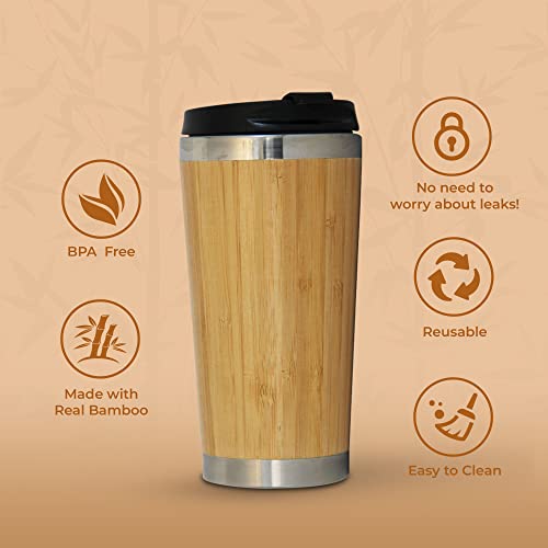 L&L MOZEN 15oz Spill-Proof Bamboo Travel Cup
