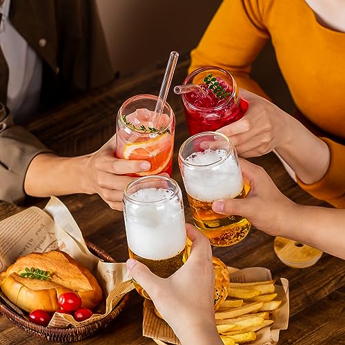 Set of 8 Bamboo Lid Can-Shaped Glass Cups