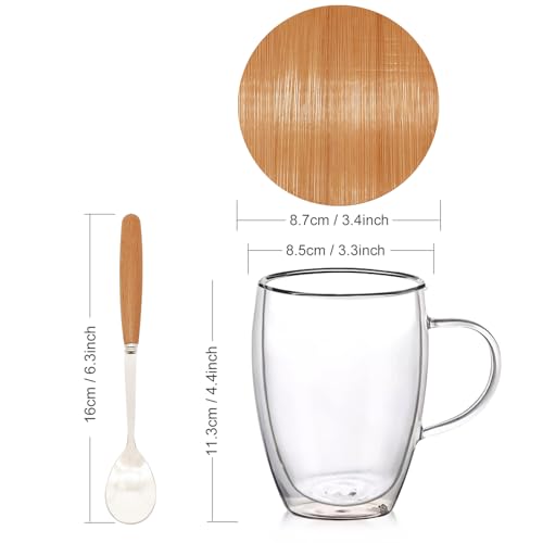 Double Walled Glass Mugs Set with Bamboo Lid