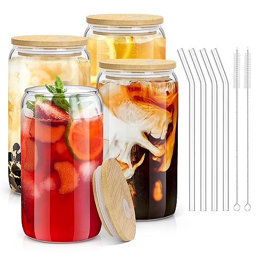 Sungwoo 16oz Glass Cups with Bamboo Lids