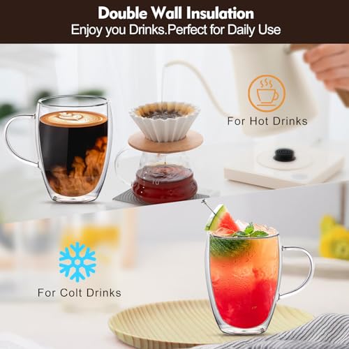 Double Walled Glass Mugs Set with Bamboo Lid