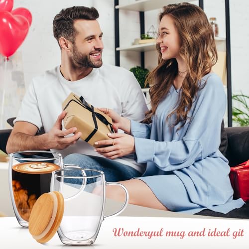 Double Walled Glass Mugs Set with Bamboo Lid