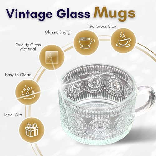 Vintage Glass Coffee Mugs with Lids and Spoons