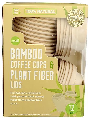 Compostable Bamboo Coffee Cups with Lids - 12 Pack