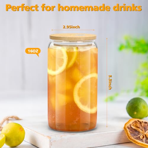 Sungwoo 16oz Glass Cups with Bamboo Lids