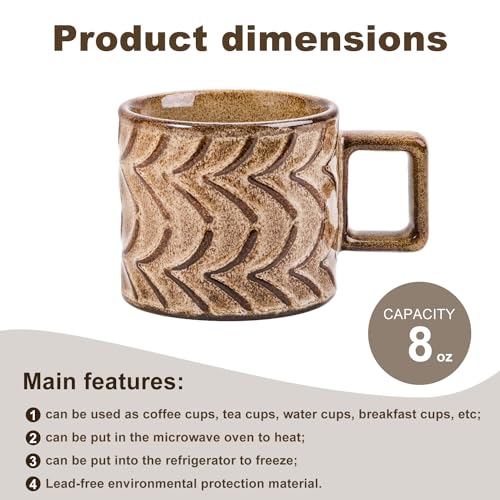 Retro 8 oz Ceramic Coffee Mugs - Brown