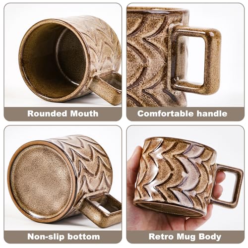 Retro 8 oz Ceramic Coffee Mugs - Brown