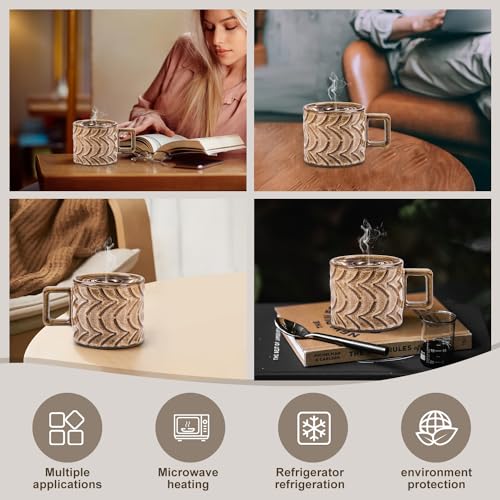 Retro 8 oz Ceramic Coffee Mugs - Brown