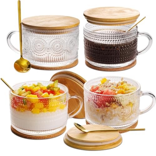 Vintage Glass Coffee Mugs with Lids and Spoons