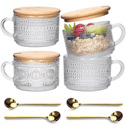 Vintage Embossed Coffee Mug Set with Bamboo Lids