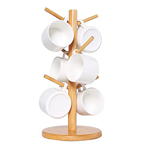 Bamboo Coffee Mug Tree Holder with 6 Hooks