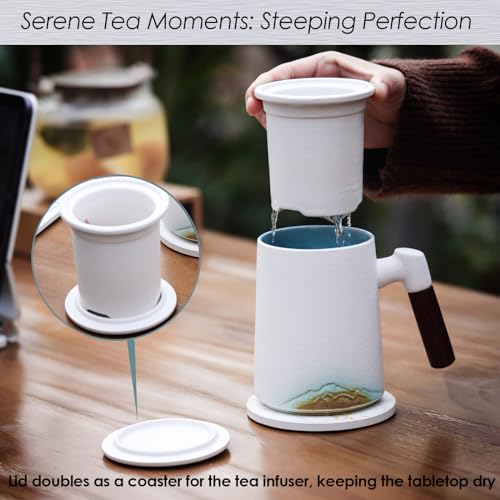 Artistic Mountain Embossed Tea Cup with Infuser