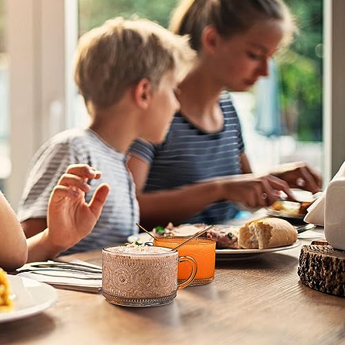 Vintage Embossed Coffee Mug Set with Bamboo Lids