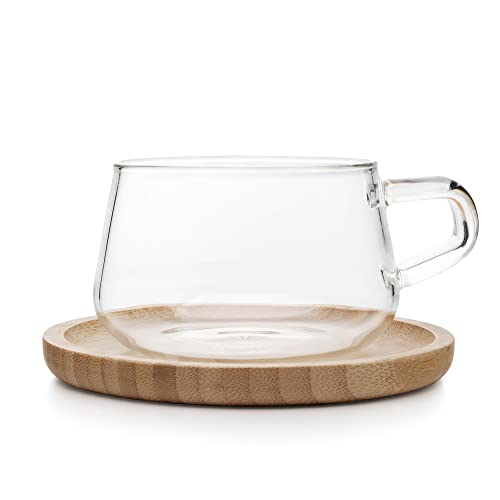 VIVA Bamboo Glass Coffee Mug and Saucer Set