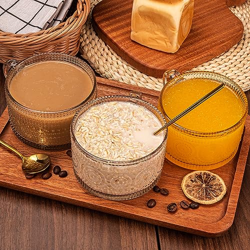 Vintage Embossed Coffee Mug Set with Bamboo Lids