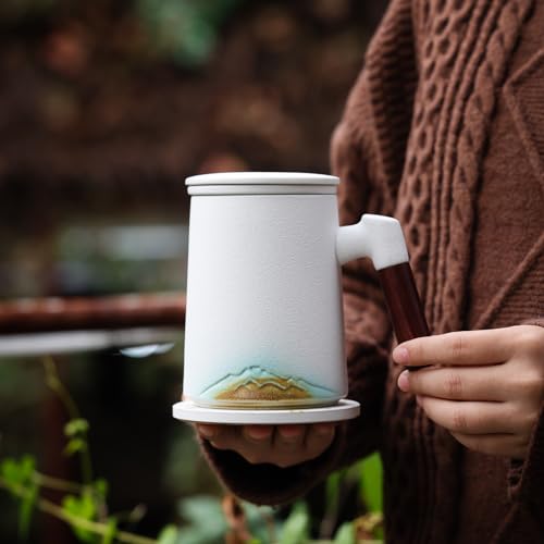 Artistic Mountain Embossed Tea Cup with Infuser