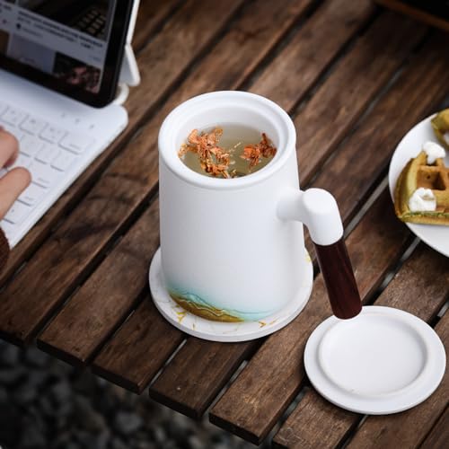 Artistic Mountain Embossed Tea Cup with Infuser