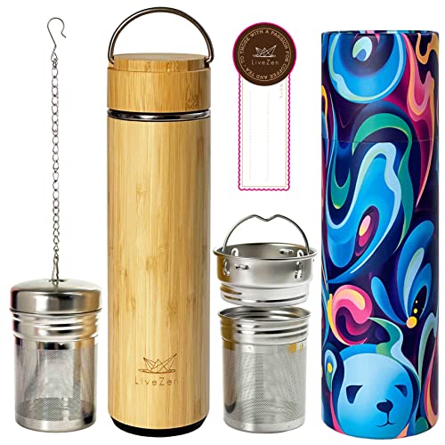 LiveZen 18oz Bamboo Tea Tumbler Gift Set