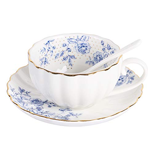 Blue Rose Porcelain Tea Cup and Saucer