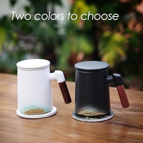 Artistic Mountain Embossed Tea Cup with Infuser