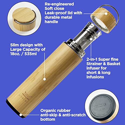 LiveZen 18oz Bamboo Tea Tumbler Gift Set