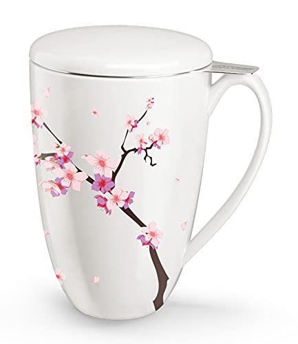 Peach Blossoms Tea Cup with Infuser and Lid